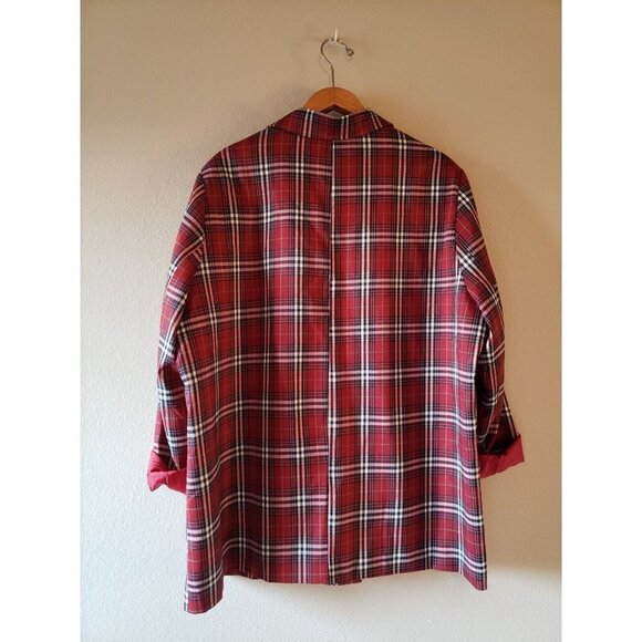 NWOT Red Tartan Plaid Blazer Double Breasted Jacket with Rollable Sleeves - 3X - Picture 5 of 16
